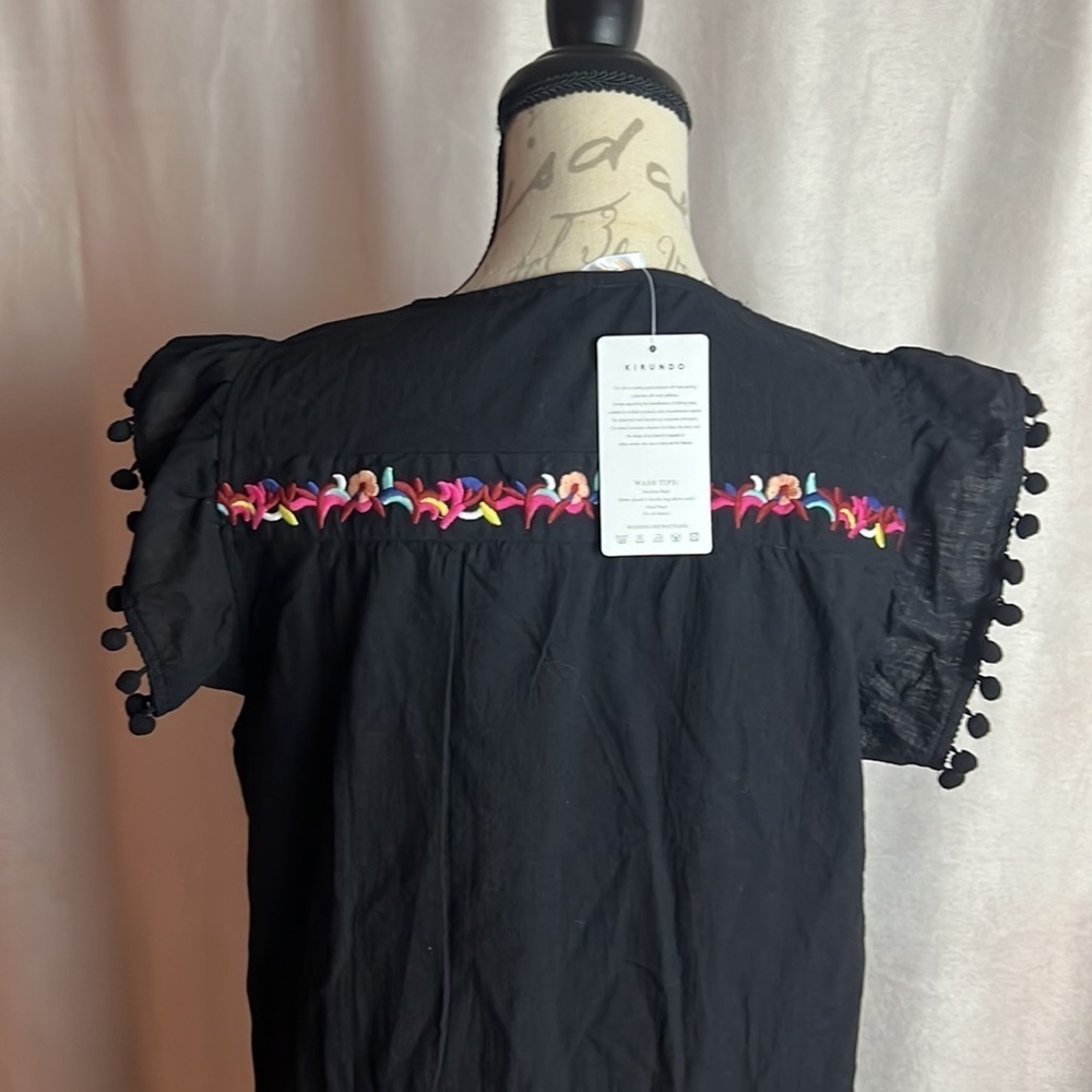 Floral Embroidered Ruffle Dress Size Large Black Short Sleeve Brand new - Picture 7 of 8